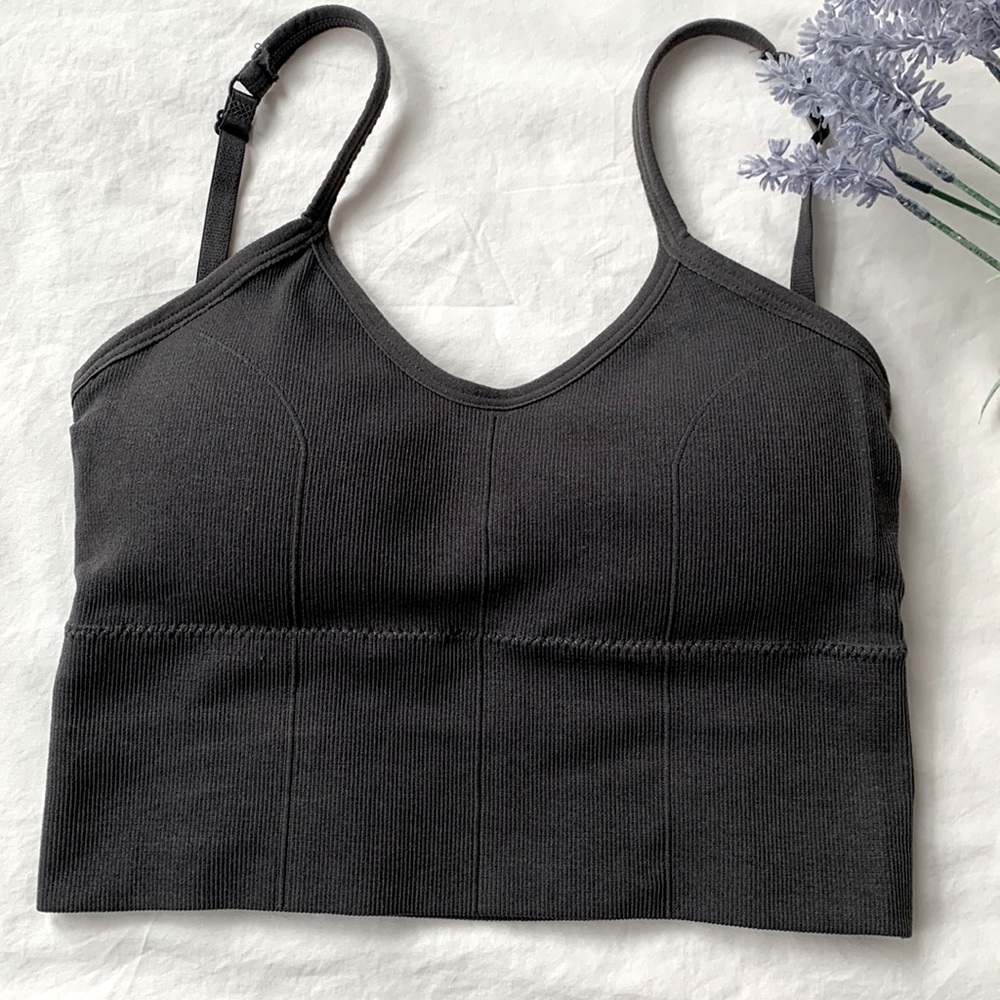 NWOT Crop bra top, charcoal grey, size S, “U” shape back, adjust straps